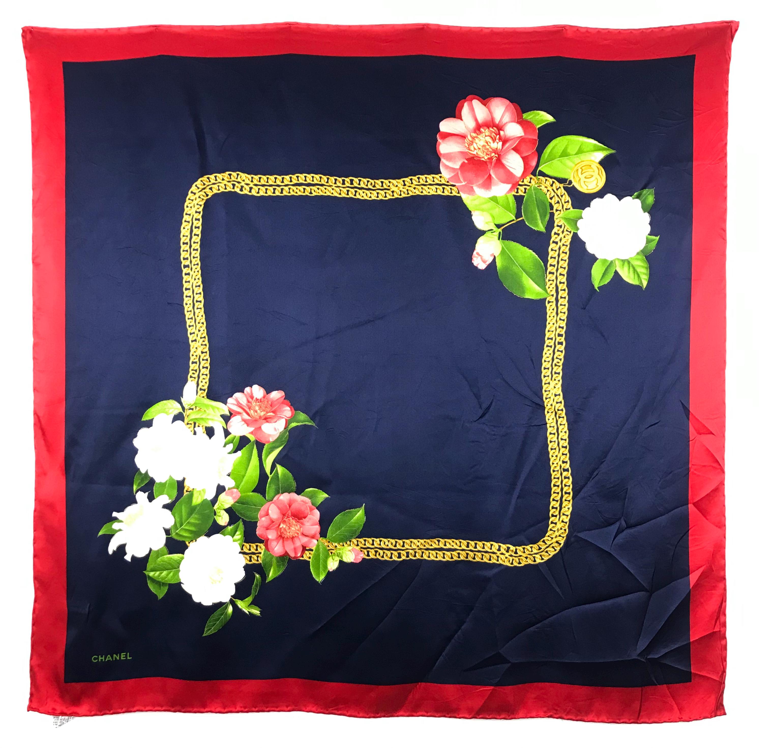シャネル シルクスカーフ 33.5インチ x 34インチ 本物のシルクスカーフ