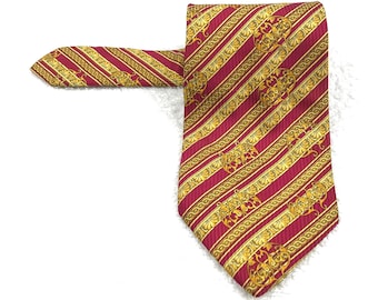 VERSACE Silk Necktie: Red & Gold Designer Vintage Tie VC302