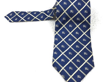 BURBERRY Silk Necktie: Blue Plaid Designer Vintage Tie B307