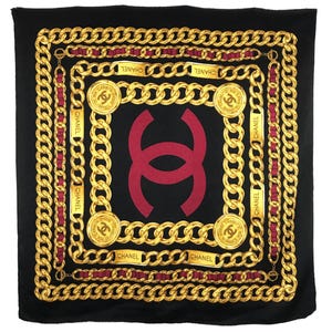 CHANEL silk scarf 32.5&quot;x32&quot; Authentic silk scarves silk scarf silk for scarves vintage scarf shawl square scarf designer CH805