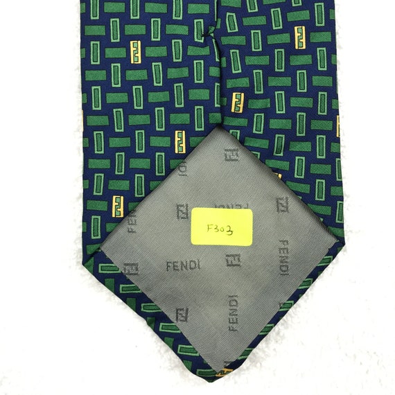 フェンディ シルクネクタイ：グリーン/ブルー 本物ヴィンテージ 高級