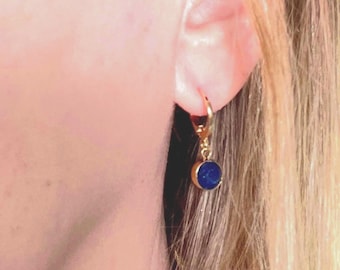 Handmade Gold Plated Huggie Earrings: Gemstone Leverback Hoops