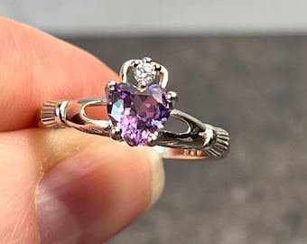 Sterling Silver Amethyst Heart Claddagh Ring: Irish Love & Loyalty