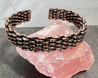 Hand-Woven Copper Cuff Bracelet: Rugged Adjustable Design