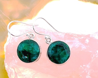 Malachite Drop Earrings: Sterling Silver, Round Gemstone Jewelry