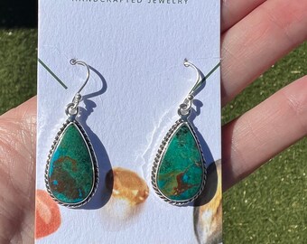 Genuine Malachite Chrysocolla Dangle Earrings | Sterling Silver .925 | Handmade Southwestern Style