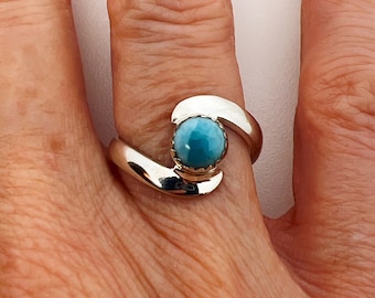 Larimar Ring: Handmade 925 Sterling Silver, Natural Gemstone