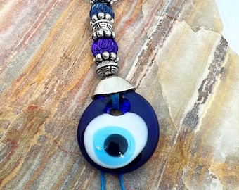 Handmade Blue Glass Evil Eye Keychain: Good Luck Amulet Bag Charm