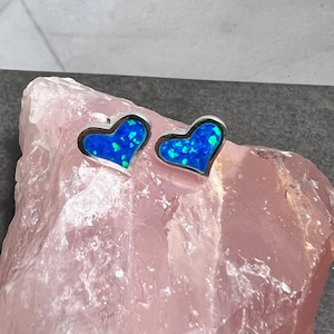 Sterling Silver Blue Fire Opal Stud Earrings: Heart or Round