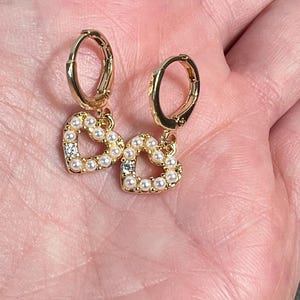 Pearl Heart Huggie Earrings: 18K Gold Plated or Sterling Silver