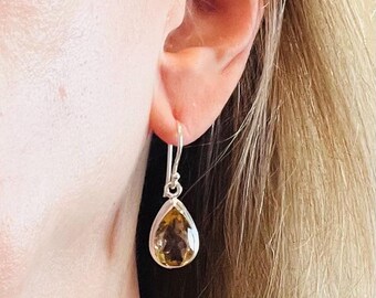Sterling Silver Amethyst or Citrine Teardrop Dangle Earrings