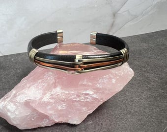 Handwoven Copper Leather Bracelet: Adjustable Unisex Cuff
