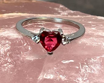 Ruby Heart Ring: Sterling Silver Band, July Birthstone Promise Ring