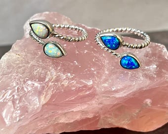 Sterling Silver Adjustable Fire Opal Ring: Minimalist Dainty Jewelry