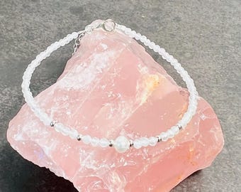 Dainty Gemstone & Pearl Bracelet: Sterling Silver, Handmade