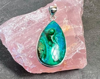 Azurite-Malachite Sterling Silver Pendant Necklace: Natural Gemstone Jewelry