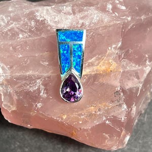 Amethyst and Fire Opal inlay 925 Sterling Silver Pendant - Different Styles to Choose From - Gift for Her
