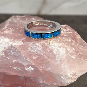 Blue Fire Opal Sterling Silver Ring - Dainty Stacking Jewelry