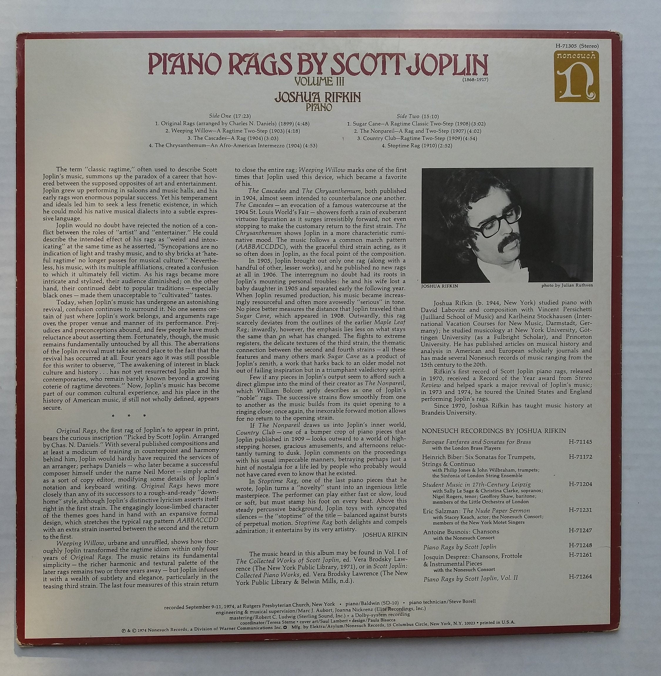Piano Rags by Scott Joplin-Vol.III Joshua Rifkin on Piano - Etsy.de