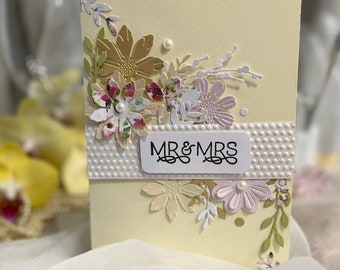 Kit para hacer tarjetas de boda: tarjeta y sobre con flores en relieve hechos a mano
