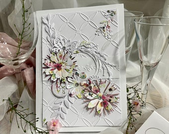 Kit de tarjetas de boda con relieve: tarjeta floral y sobre hechos a mano