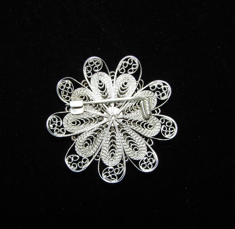 Silver Filigree Flower Brooch 5.4cm 23.75gr image 6