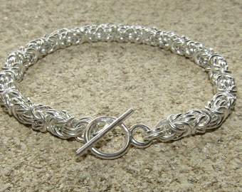 Silver Byzantine Weave Bracelet with Toggle Clasp 18cm 22gr