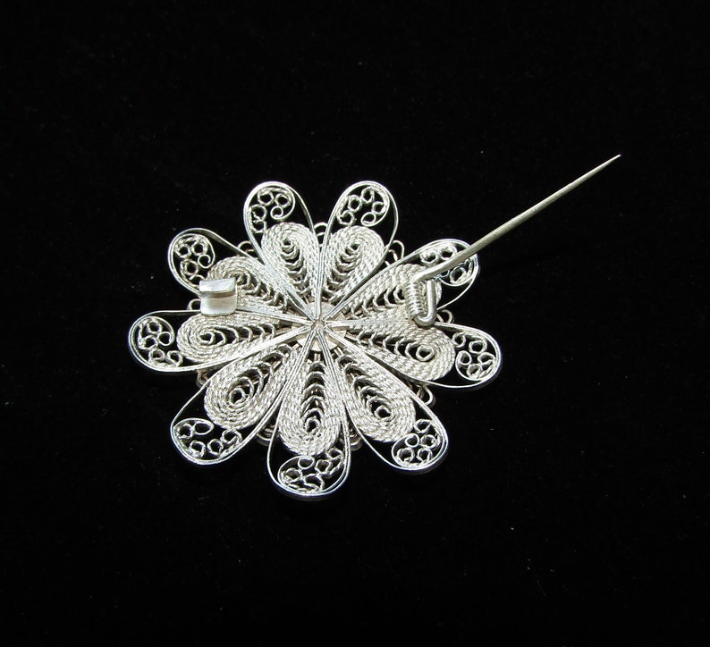 Silver Filigree Flower Brooch 5.4cm 23.75gr image 7