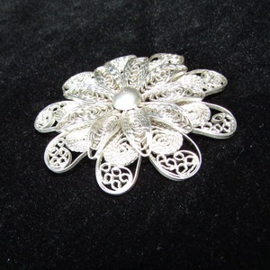 Silver Filigree Flower Brooch 5.4cm 23.75gr image 5