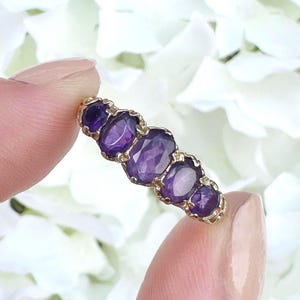 Tallulah Ring, Vintage Amethyst Ring, Five Stone, 9ct Gold, 9 carat gold, 9k, Victorian Style, Antique Style