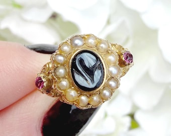 15k Antique Victorian Bluebell Sardonyx Cameo Ring