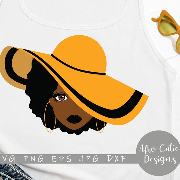 Gold hat classy lady - African American - Afro Girl - svg cutting file + eps dxf jpeg png - Black hair Stickers - Afrohair clip art - S020