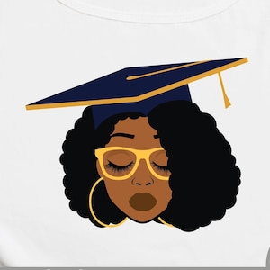 Senior black woman - Black Girl Graduation SVG - African American Graduation Girl Svg - Graduation Cap blue gold clipart - S559