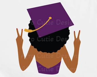 Senior black woman - Black Girl Graduation SVG - African American Graduation Girl Svg - Graduation Cap purple gold clipart - S756