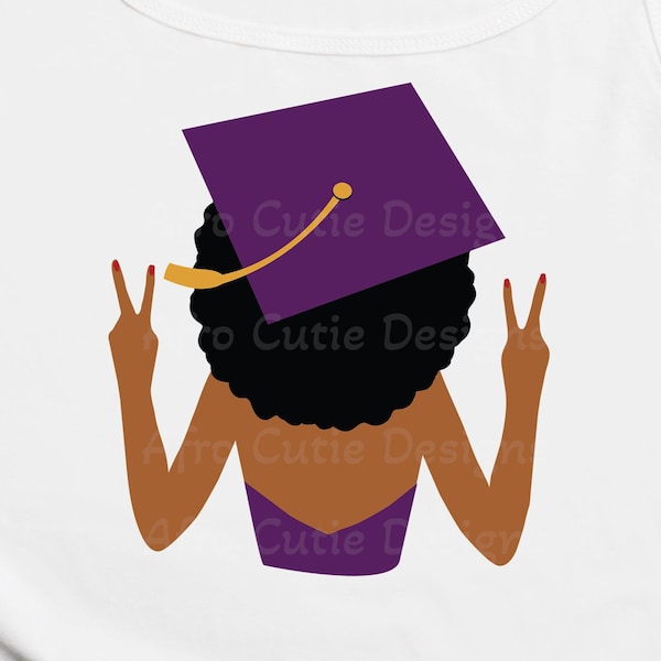 Senior black woman - Black Girl Graduation SVG - African American Graduation Girl Svg - Graduation Cap purple gold clipart - S756