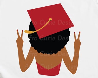 Senior black woman - Black Girl Graduation SVG - African American Graduation Girl Svg - Graduation Cap red gold clipart- S491