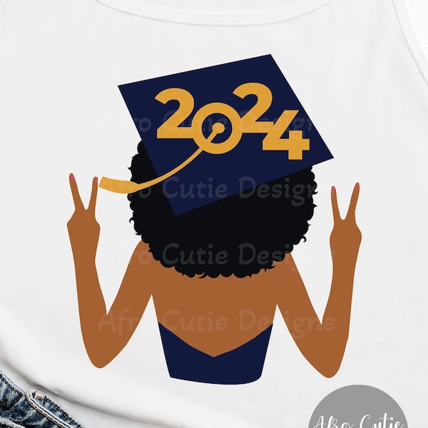 Senior 2024 svg - Black Woman Graduation SVG -  African American Graduation Girl Svg - Graduation Cap blue gold clipart - S781