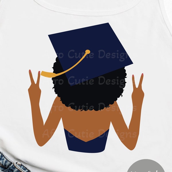 Senior black woman - Black Girl Graduation SVG - African American Graduation Girl Svg - Graduation Cap blue gold clipart - S328