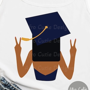 Senior black woman - Black Girl Graduation SVG - African American Graduation Girl Svg - Graduation Cap blue gold clipart - S780
