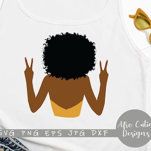 Afro donna deuces pace - Afroamericano -Afro Girl - svg file di taglio + eps dxf jpeg png - Capelli neri Adesivi -Afrohair clipart - S002