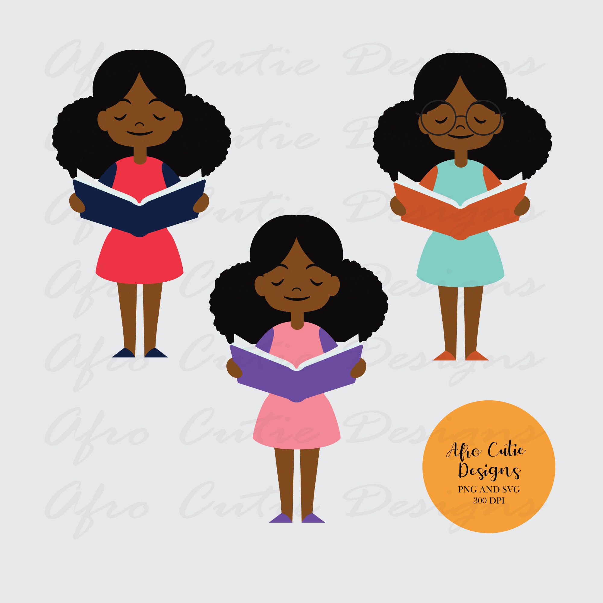 Black Student Reading Girl African American Afro Girl School Etsy Sweden