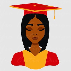 Senior black woman - Black Girl Graduation SVG - African American Graduation Girl Svg - Graduation Cap red gold clipart - S806