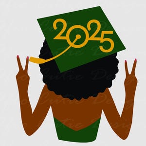 Senior 2025 svg - Black Woman Graduation SVG -  African American Graduation Girl Svg - Graduation Cap green gold clipart - S787