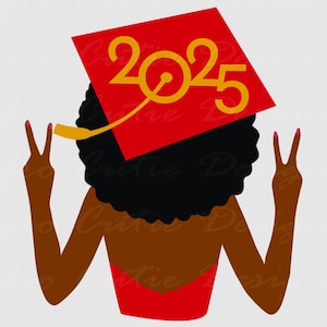 Senior 2025 svg - Black Woman Graduation SVG -  African American Graduation Girl Svg - Graduation Cap red gold clipart - S785