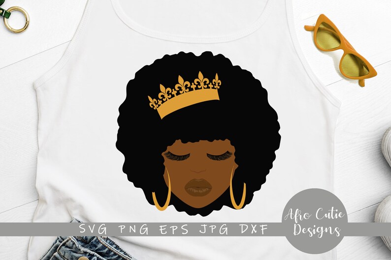 Download 3x Gold crown queen African American Afro Woman svg | Etsy