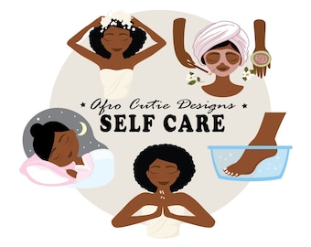 African American Planner Stickers - Self care Stickers - Printable and Digital - Black Woman - Meditation - Spa - Natural hair - Wash Hair