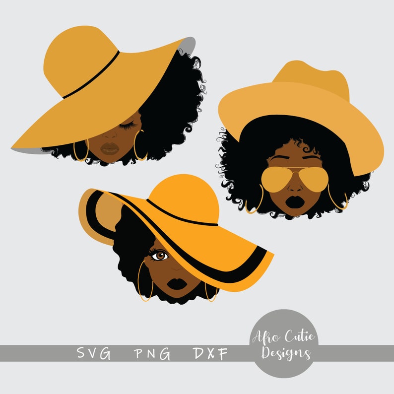 3x gold hat African American Afro Woman hat bundle svg Etsy