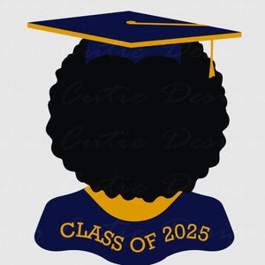 Senior black woman 2025 - Black Girl Graduation SVG - African American Graduation Girl Svg - Graduation gown blue gold clipart - S800