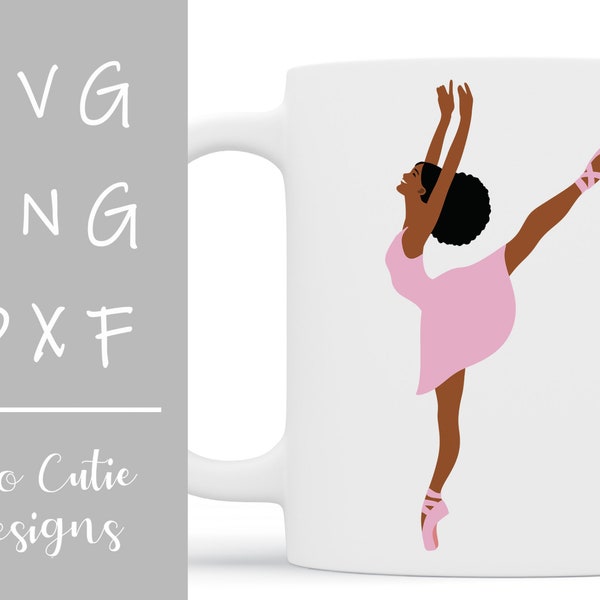 Black ballerina pink afro puff - African American dancer ballet - Afro Girl - svg cutting file + dxf png - Black Afrohair clipart- S486