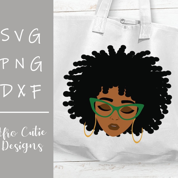 Woman green glasses twist out earrings - African American Afro Girl - svg cutting file + dxf png - Black hair Afrohair clipart - S624